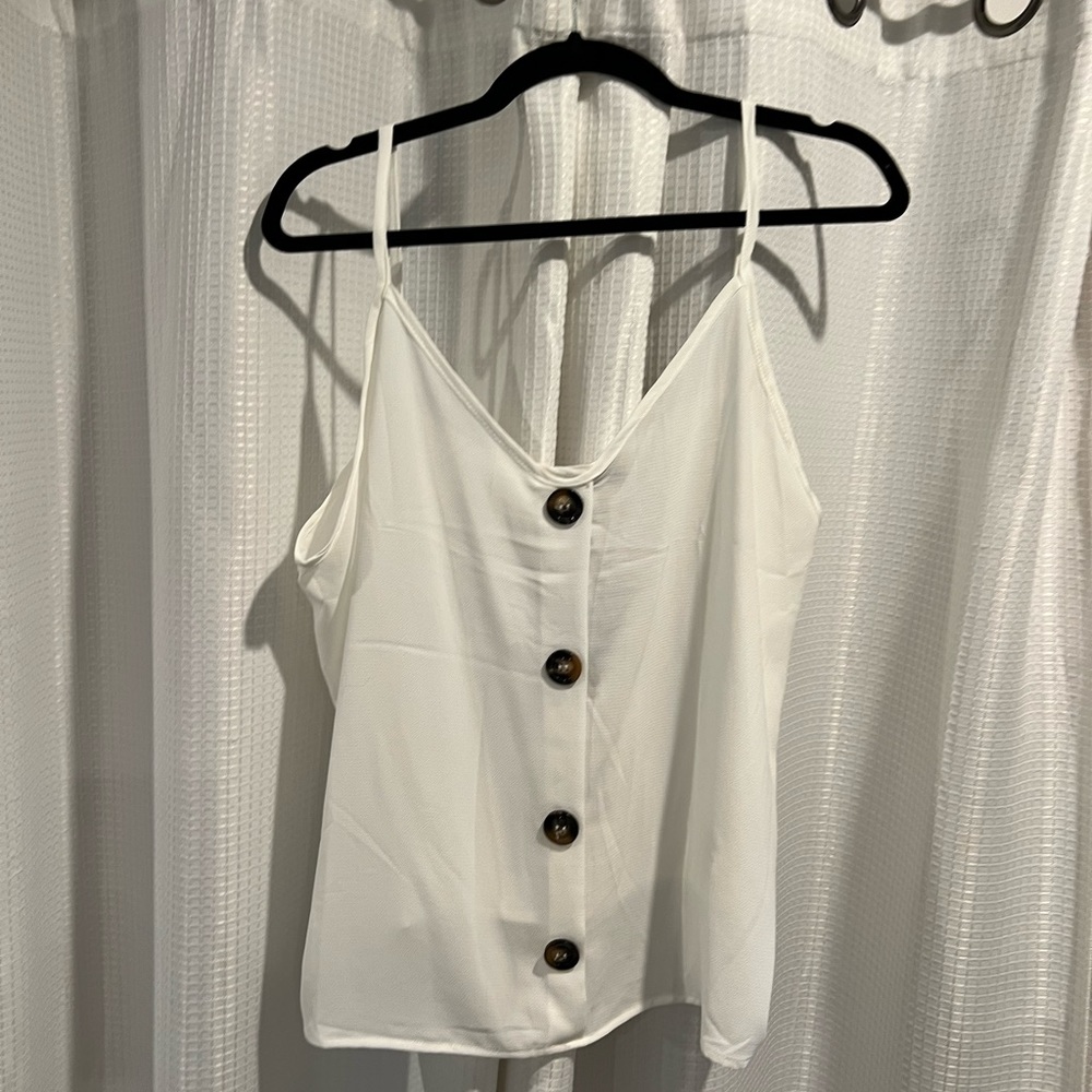White Button Tank Crop